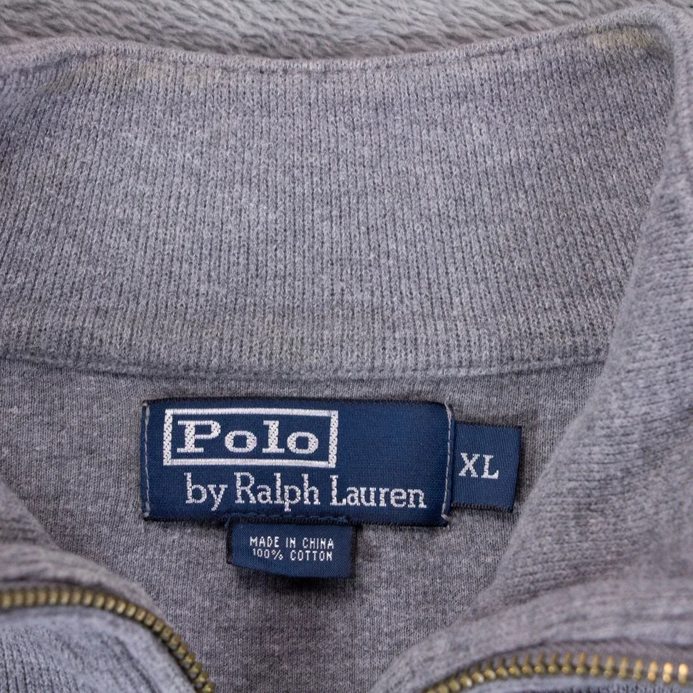 VTG Polo Ralph Lauren Mens XL Quarter Zip Pullover Sweater Gray Cotton Pony‎